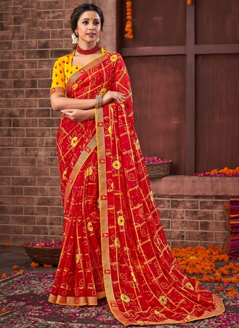 Pushpa Vishal New Fancy Bandhani Georgette Saree Collection